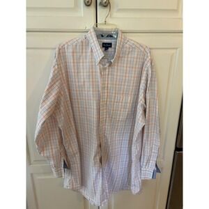 Paul Frederick Mens 18-35 Cotton Pinpoint Dress Shirt Orange Blue Plaid